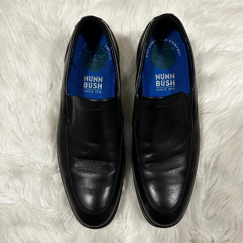 Nunn Bush Mens Black Leather Slip‎ On Loafers Comfort Gel Shoes Size 10M